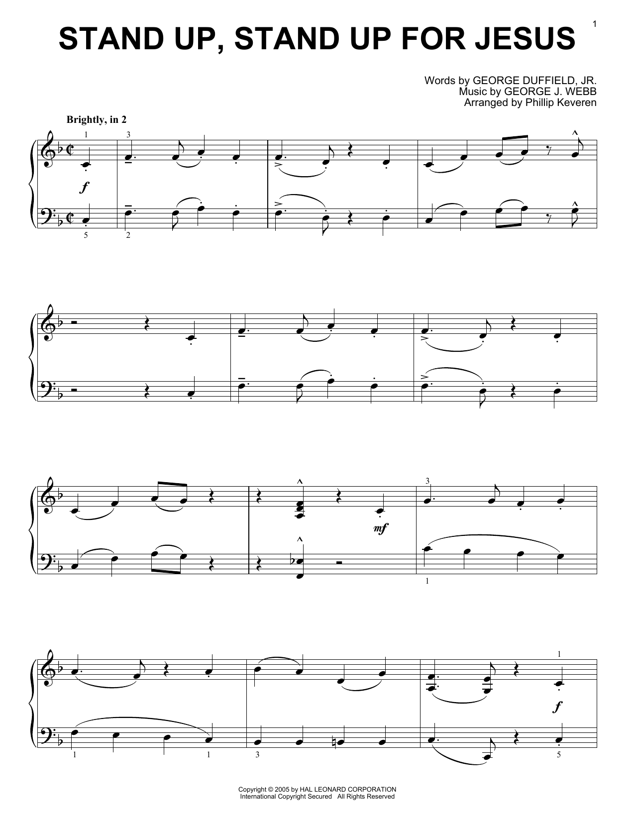 George J. Webb Stand Up, Stand Up For Jesus [Jazz version] (arr. Phillip Keveren) sheet music, chords, lyrics - Printable PDF for Piano Solo