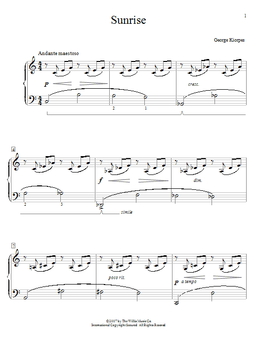 George Kiorpes Sunrise sheet music, chords, lyrics - Printable PDF for Easy Piano