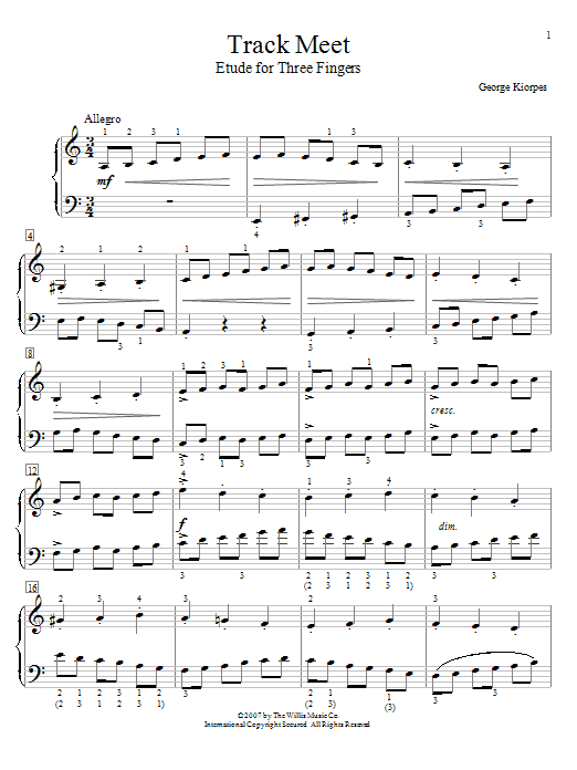 George Kiorpes Track Meet sheet music, chords, lyrics - Printable PDF for Easy Piano