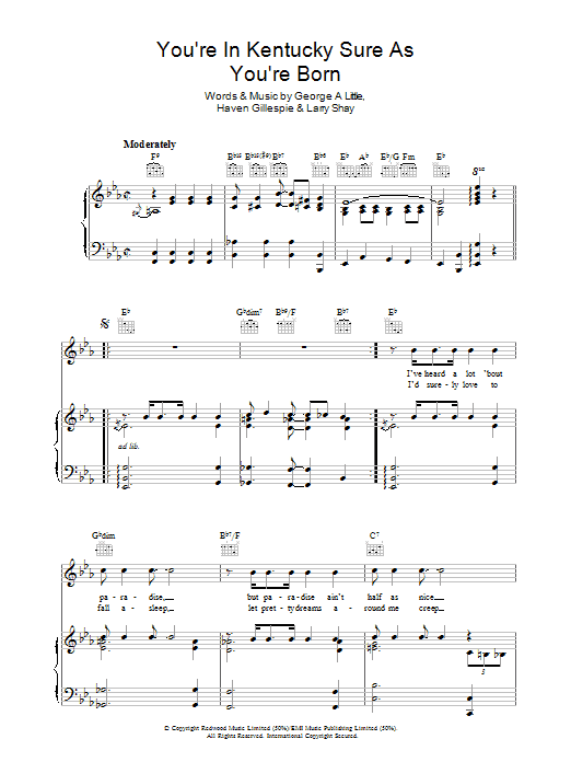 George Little You're In Kentucky Sure As You're Born sheet music, chords, lyrics - Printable PDF for Piano, Vocal & Guitar (Right-Hand Melody)
