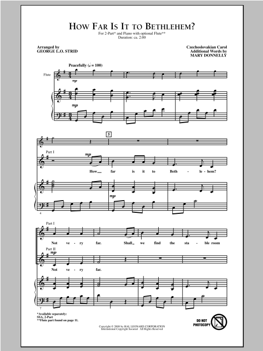 Traditional Carol How Far Is It To Bethlehem? (arr. George L.O. Strid) sheet music, chords, lyrics - Printable PDF for 2-Part Choir
