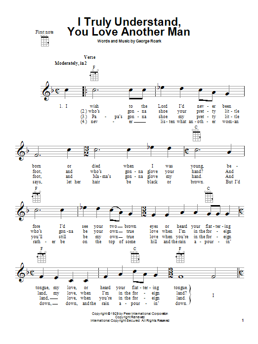 George Roark I Truly Understand, You Love Another Man sheet music, chords, lyrics - Printable PDF for Ukulele