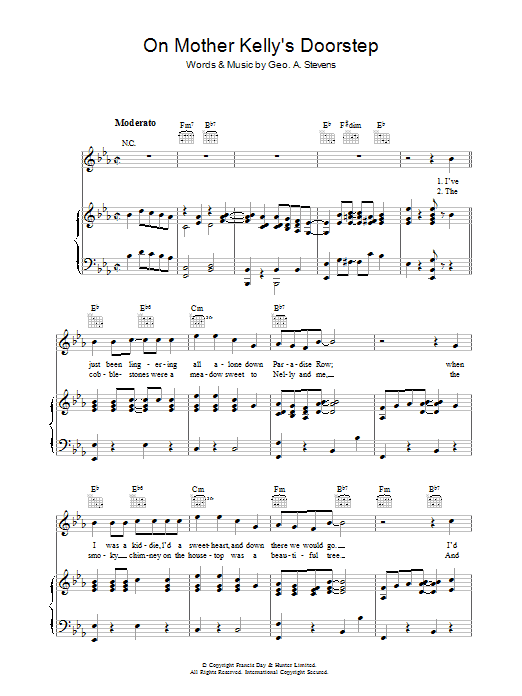 George Stevens On Mother Kelly's Doorstep sheet music, chords, lyrics - Printable PDF for Piano, Vocal & Guitar (Right-Hand Melody)