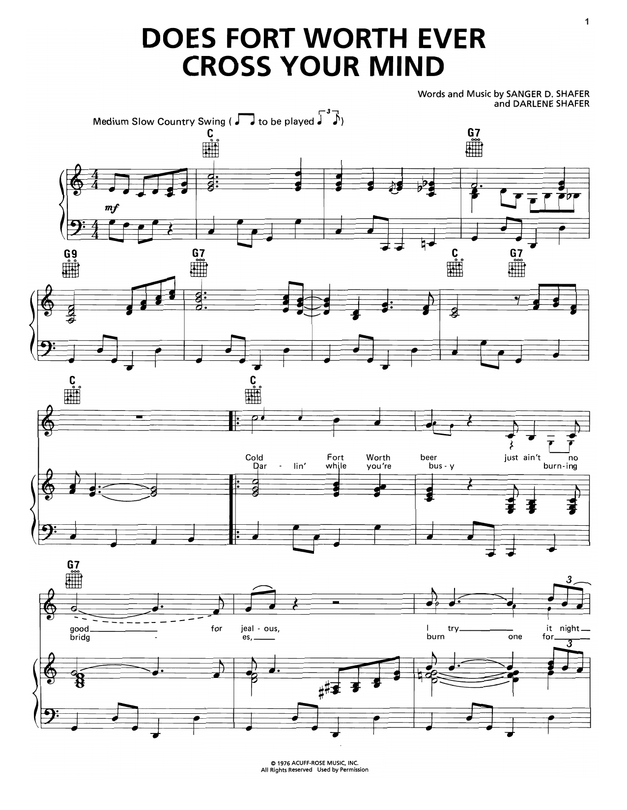 George Strait Does Fort Worth Ever Cross Your Mind sheet music, chords, lyrics - Printable PDF for Piano, Vocal & Guitar (Right-Hand Melody)