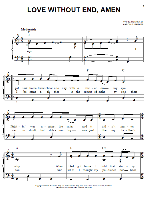 George Strait Love Without End, Amen sheet music, chords, lyrics - Printable PDF for Super Easy Piano