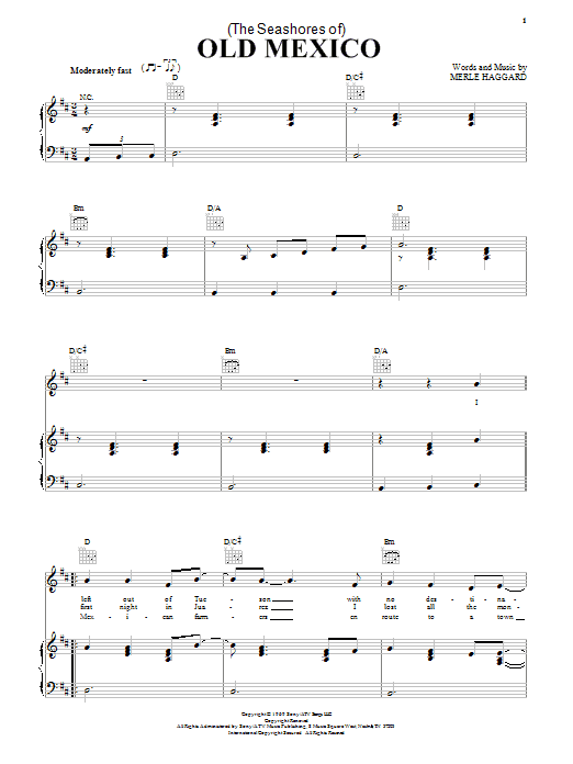 George Strait (The Seashores Of) Old Mexico sheet music, chords, lyrics - Printable PDF for Piano, Vocal & Guitar (Right-Hand Melody)