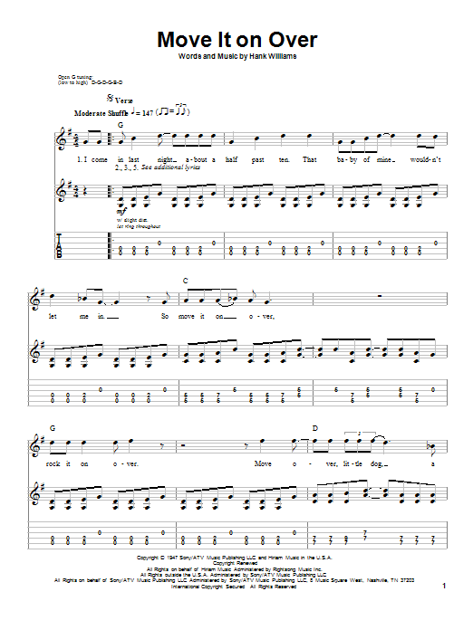 George Thorogood Move It On Over sheet music, chords, lyrics - Printable PDF for Guitar Tab (Single Guitar)