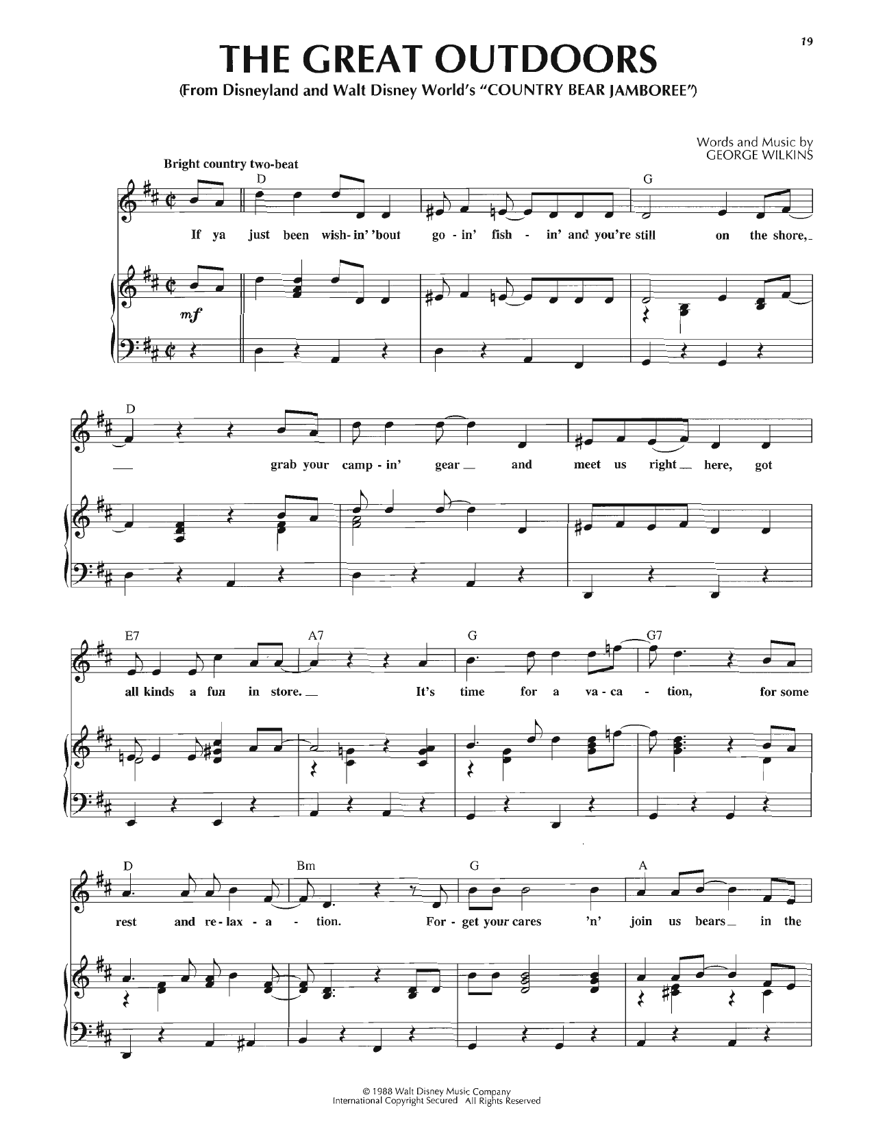 George Wilkins The Great Outdoors sheet music, chords, lyrics - Printable PDF for Piano, Vocal & Guitar Chords (Right-Hand Melody)