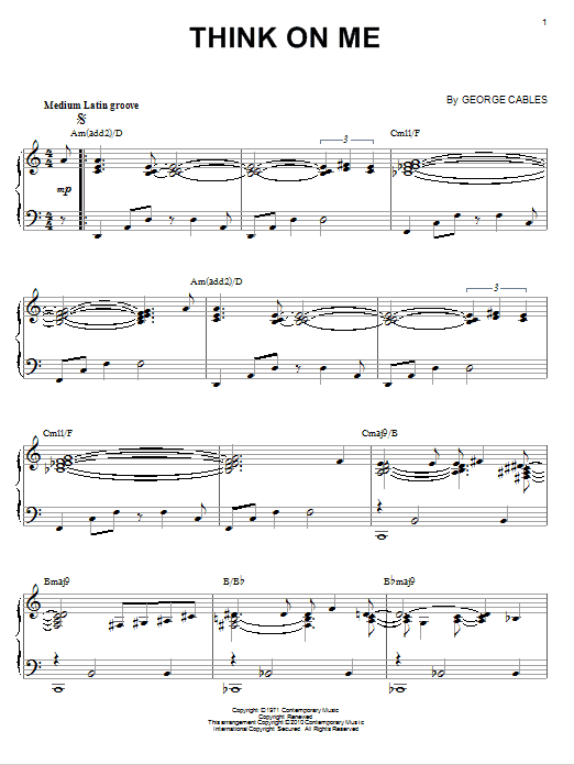 Learn to play George Cables Think On Me sheet music for Piano in minutes. George Cables Think On Me sheet music notes and chords