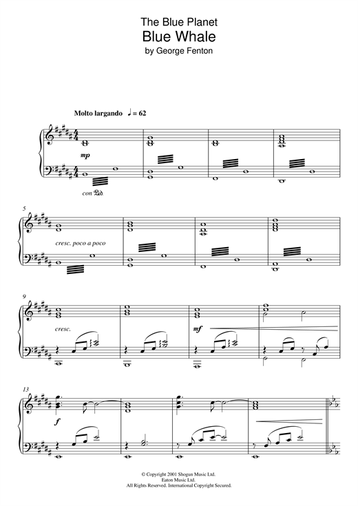 Learn to play George Fenton The Blue Planet, Blue Whale sheet music for Piano in minutes. George Fenton The Blue Planet, Blue Whale sheet music preview music notes and score for Piano including 7 page(s)