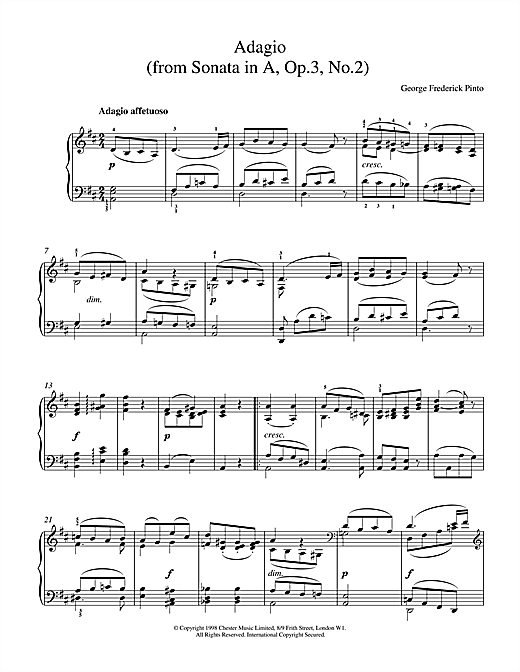 Learn to play George Frederick Pinto Adagio Op.3 No.2 sheet music for Piano in minutes. George Frederick Pinto Adagio Op.3 No.2 sheet music notes and chords