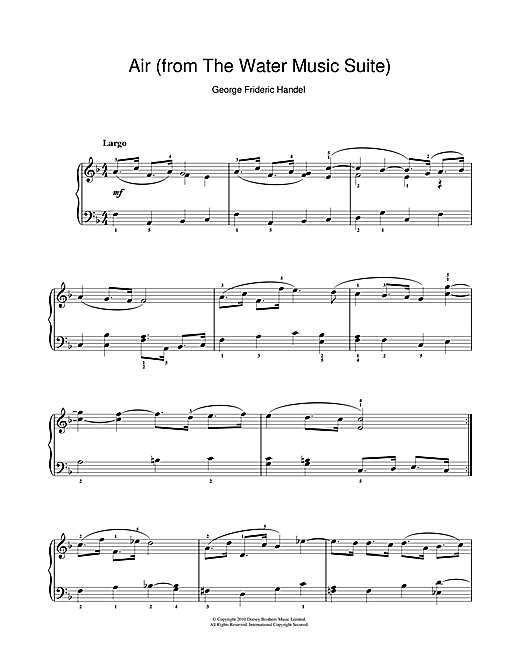 Learn to play George Frideric Handel Air (from The Water Music Suite) sheet music for Piano in minutes. George Frideric Handel Air (from The Water Music Suite) sheet music preview music notes and score for Piano including 3 page(s)