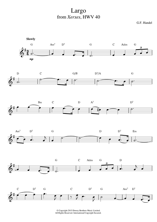 Learn to play George Frideric Handel Largo (from Xerxes) sheet music for Easy Piano in minutes. George Frideric Handel Largo (from Xerxes) sheet music notes and chords