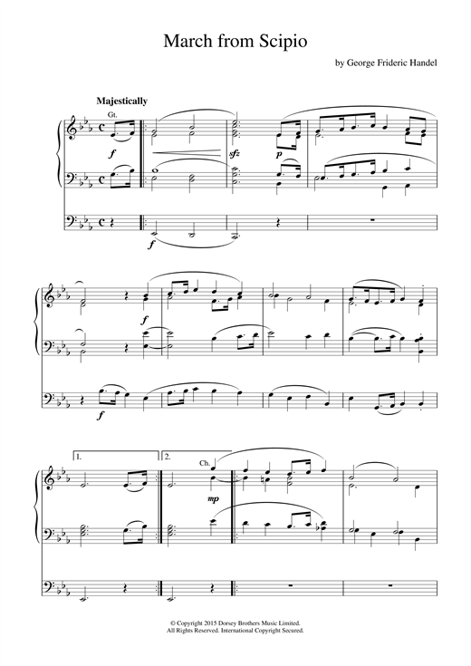 Learn to play George Frideric Handel March from Scipio sheet music for Organ in minutes. George Frideric Handel March from Scipio sheet music notes and chords