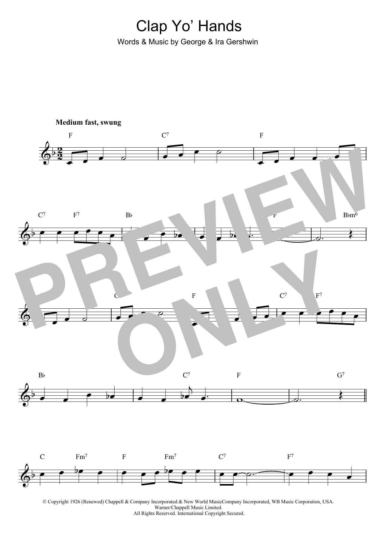 George Gershwin Clap Yo' Hands sheet music preview music notes and score for Lead Sheet / Fake Book including 1 page(s)