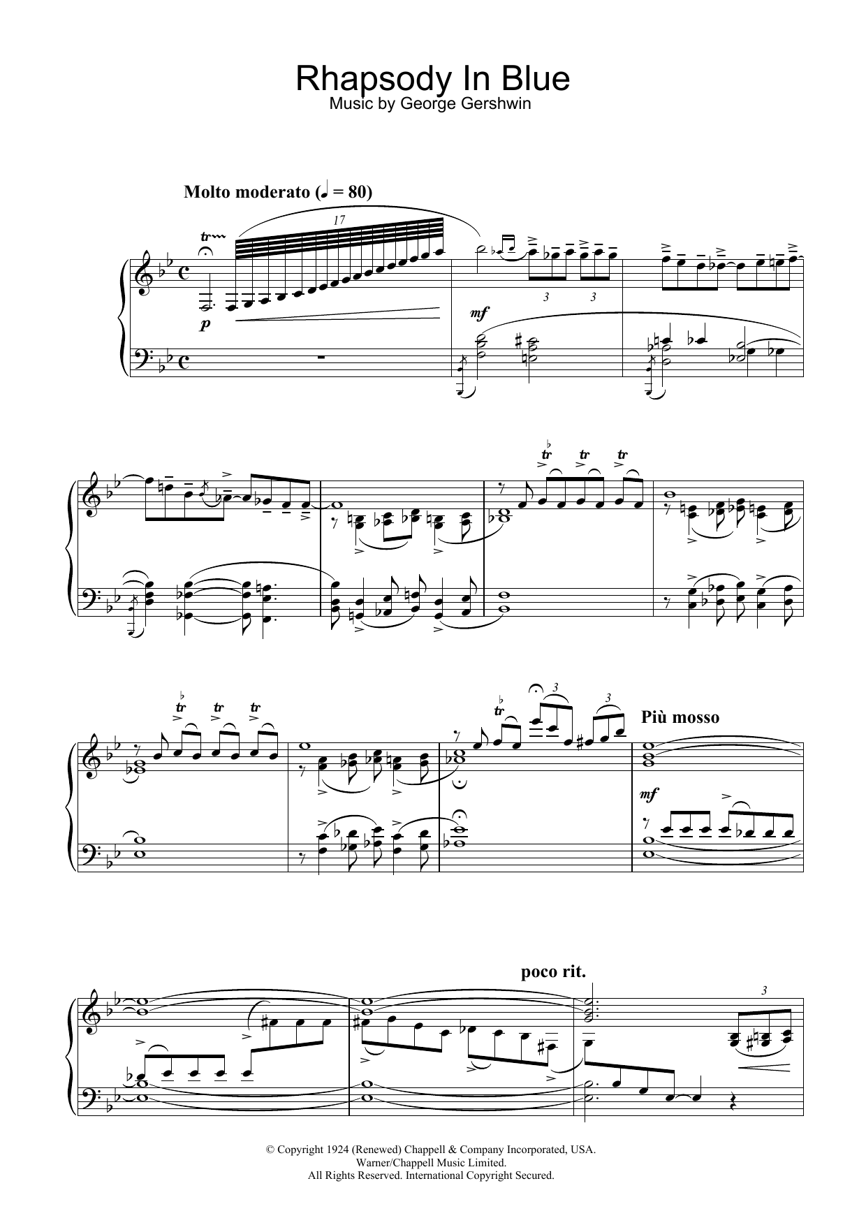 George Gershwin Rhapsody In Blue sheet music preview music notes and score for Super Easy Piano including 2 page(s)