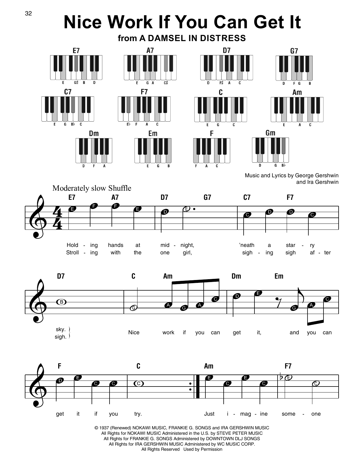 Learn to play George Gershwin & Ira Gershwin Nice Work If You Can Get It (from A Damsel In Distress) sheet music for Super Easy Piano in minutes. George Gershwin & Ira Gershwin Nice Work If You Can Get It (from A Damsel In Distress) sheet music preview music notes and score for Super Easy Piano including 2 page(s)