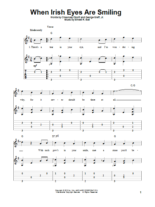 Learn to play George Graff Jr. When Irish Eyes Are Smiling sheet music for Guitar Tab in minutes. George Graff Jr. When Irish Eyes Are Smiling sheet music preview music notes and score for Guitar Tab including 6 page(s)