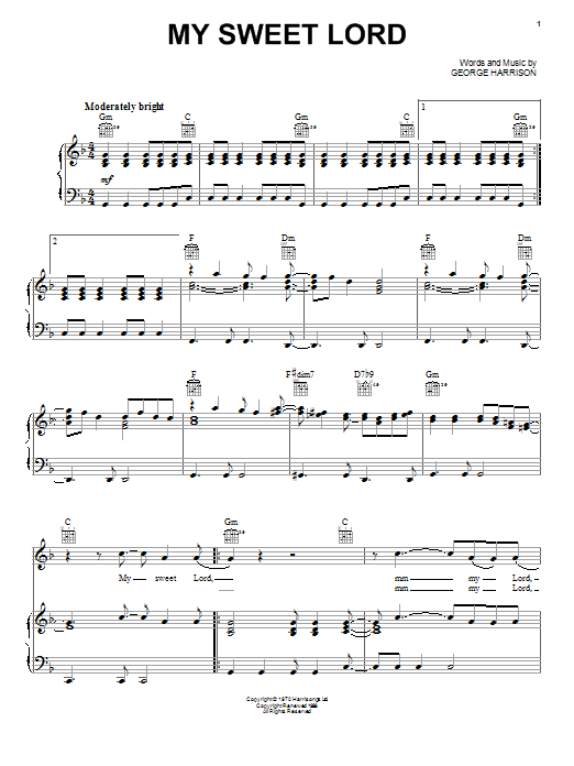 Learn to play George Harrison My Sweet Lord sheet music for Piano, Vocal & Guitar (Right-Hand Melody) in minutes. George Harrison My Sweet Lord sheet music notes and chords