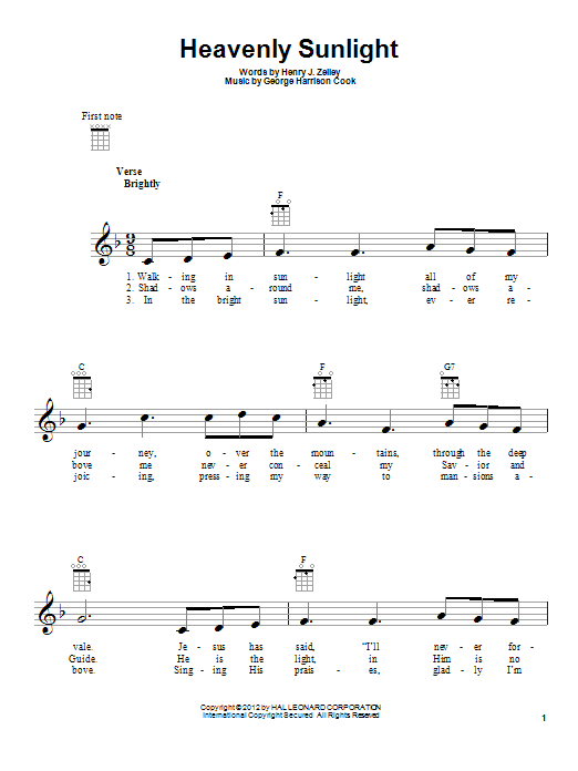 Learn to play George Harrison Cook Heavenly Sunlight sheet music for Ukulele in minutes. George Harrison Cook Heavenly Sunlight sheet music preview music notes and score for Ukulele including 2 page(s)