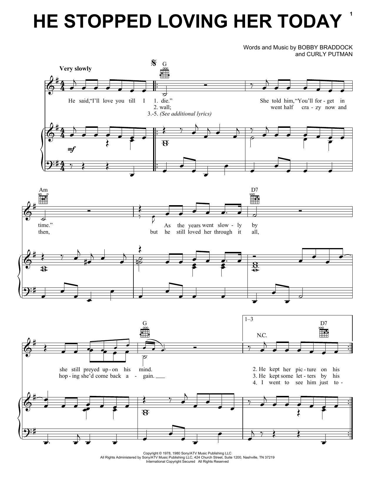 George Jones He Stopped Loving Her Today sheet music preview music notes and score for Easy Guitar Tab including 2 page(s)