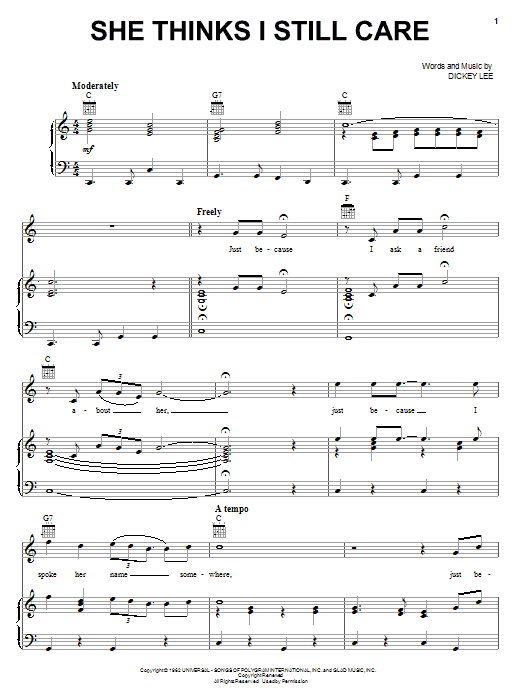 Learn to play George Jones She Thinks I Still Care sheet music for Lyrics & Piano Chords in minutes. George Jones She Thinks I Still Care sheet music preview music notes and score for Lyrics & Piano Chords including 2 page(s)