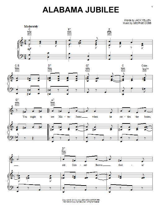 Learn to play Jack Yellen Alabama Jubilee sheet music for Guitar Tab in minutes. Jack Yellen Alabama Jubilee sheet music preview music notes and score for Guitar Tab including 6 page(s)