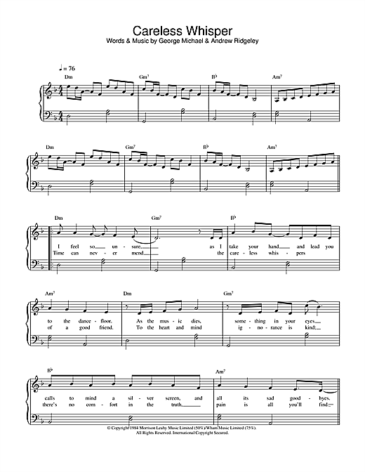 Learn to play George Michael Careless Whisper sheet music for Easy Piano in minutes. George Michael Careless Whisper sheet music notes and chords