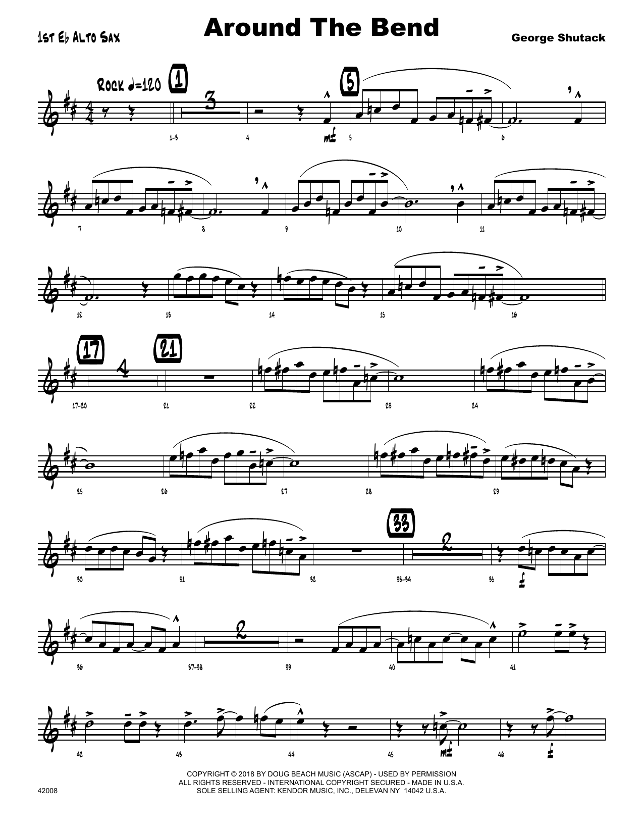 Learn to play George Shutack Around The Bend - 1st Eb Alto Saxophone sheet music for Jazz Ensemble in minutes. George Shutack Around The Bend - 1st Eb Alto Saxophone sheet music preview music notes and score for Jazz Ensemble including 2 page(s)