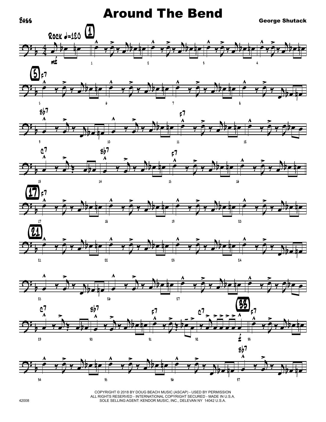 Learn to play George Shutack Around The Bend - Bass sheet music for Jazz Ensemble in minutes. George Shutack Around The Bend - Bass sheet music preview music notes and score for Jazz Ensemble including 2 page(s)