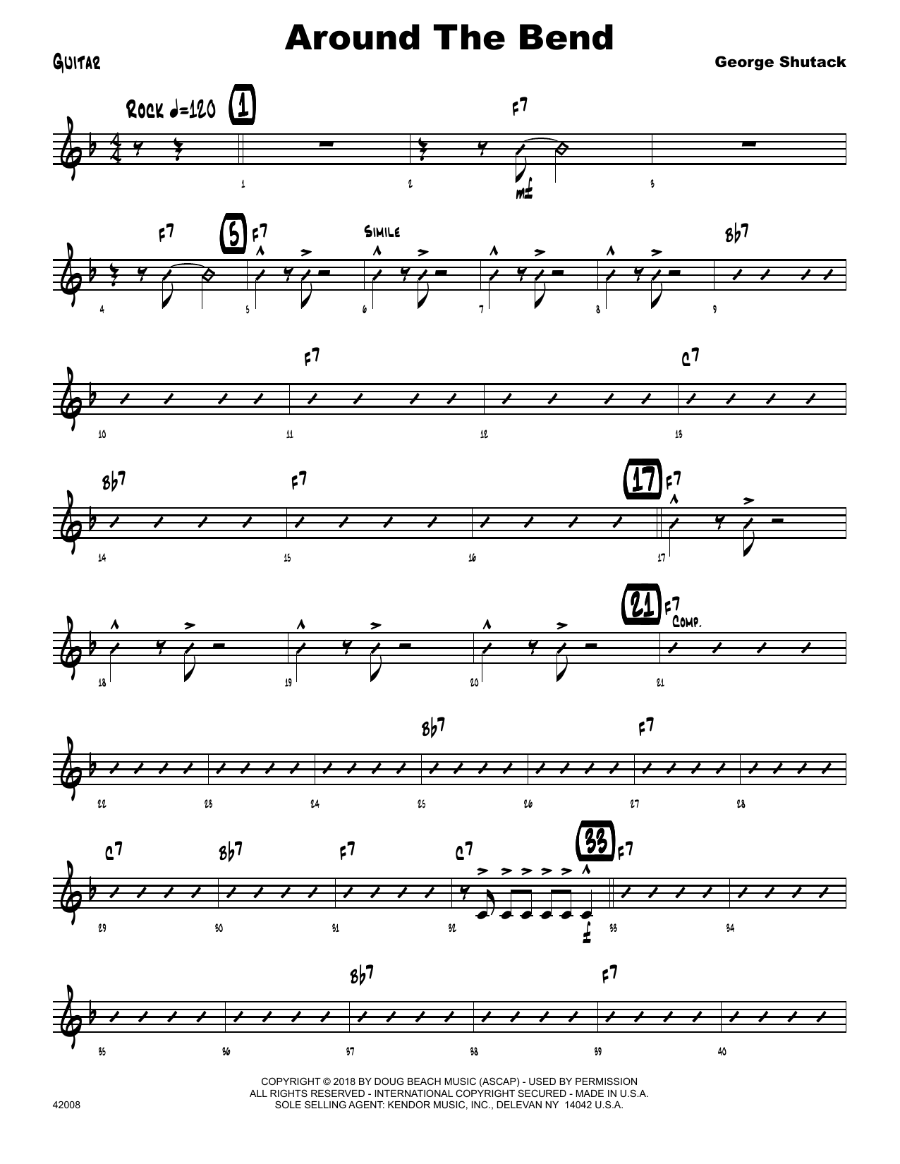 Learn to play George Shutack Around The Bend - Guitar sheet music for Jazz Ensemble in minutes. George Shutack Around The Bend - Guitar sheet music preview music notes and score for Jazz Ensemble including 2 page(s)