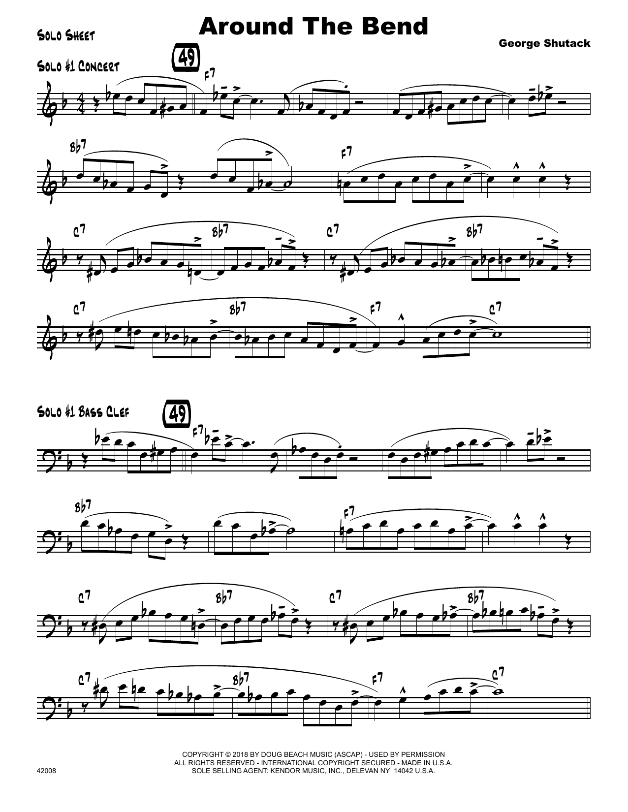 Learn to play George Shutack Around The Bend - Solo Sheet sheet music for Jazz Ensemble in minutes. George Shutack Around The Bend - Solo Sheet sheet music preview music notes and score for Jazz Ensemble including 4 page(s)