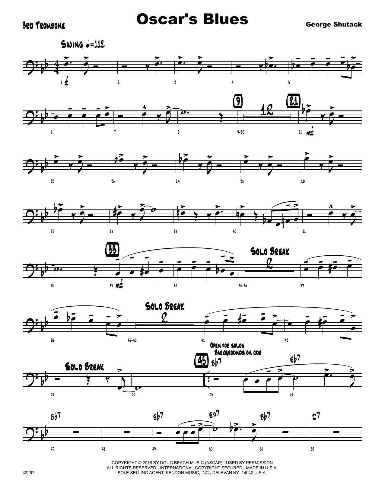 Learn to play George Shutack Oscar's Blues - 3rd Trombone sheet music for Jazz Ensemble in minutes. George Shutack Oscar's Blues - 3rd Trombone sheet music preview music notes and score for Jazz Ensemble including 2 page(s)