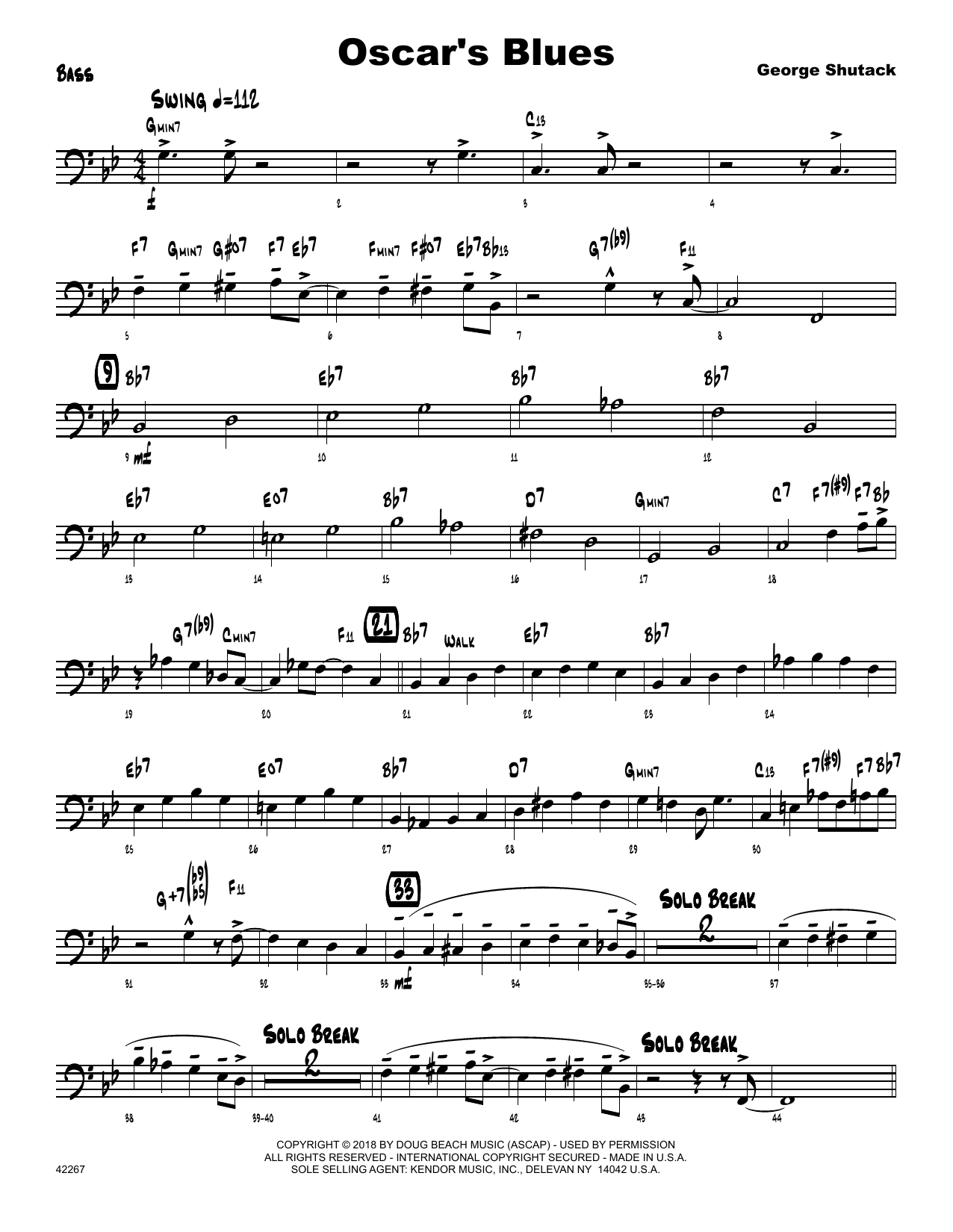Learn to play George Shutack Oscar's Blues - Bass sheet music for Jazz Ensemble in minutes. George Shutack Oscar's Blues - Bass sheet music preview music notes and score for Jazz Ensemble including 2 page(s)