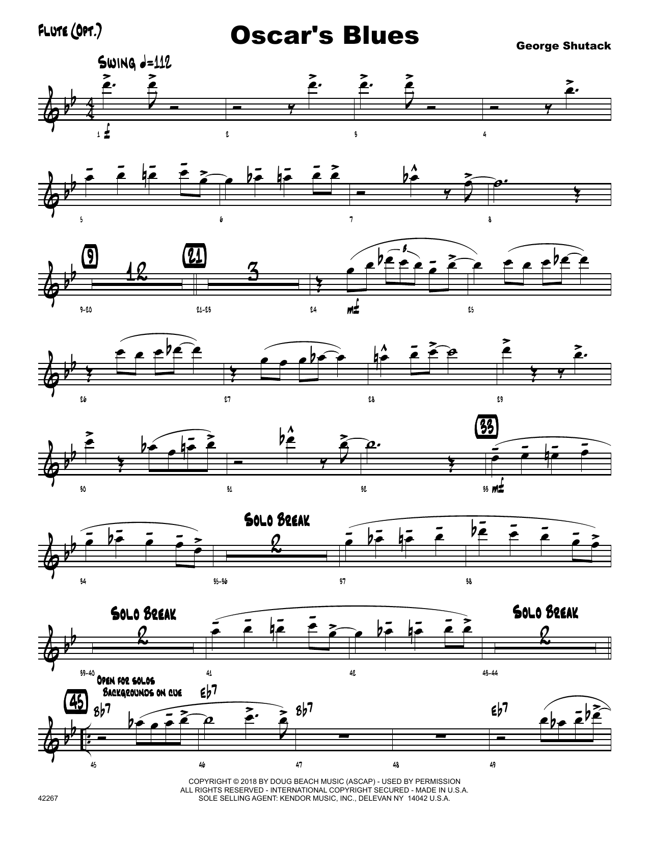George Shutack Oscar's Blues - Flute sheet music preview music notes and score for Jazz Ensemble including 2 page(s)