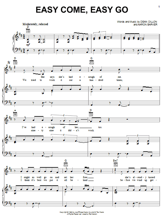 Learn to play George Strait Easy Come, Easy Go sheet music for Lyrics & Chords in minutes. George Strait Easy Come, Easy Go sheet music notes and chords