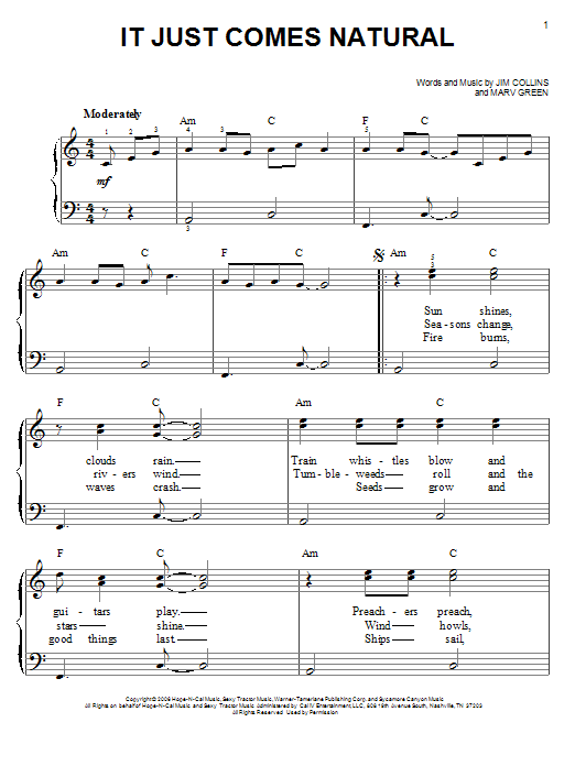 Learn to play George Strait It Just Comes Natural sheet music for Easy Piano in minutes. George Strait It Just Comes Natural sheet music preview music notes and score for Easy Piano including 3 page(s)