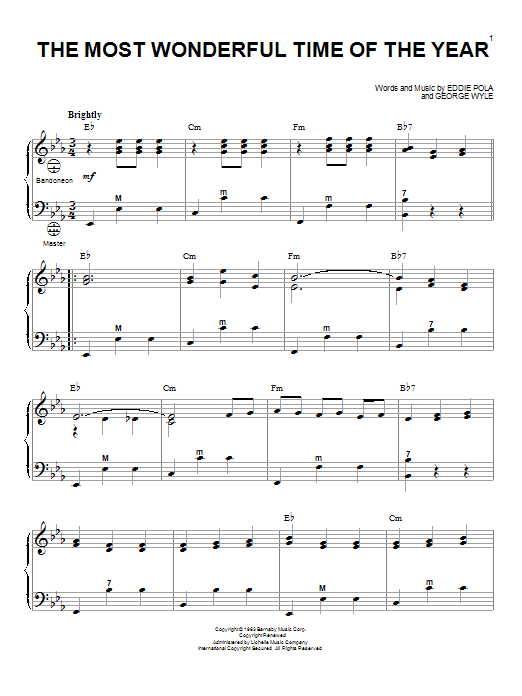 Learn to play George Wyle The Most Wonderful Time Of The Year sheet music for Piano Duet in minutes. George Wyle The Most Wonderful Time Of The Year sheet music preview music notes and score for Piano Duet including 6 page(s)