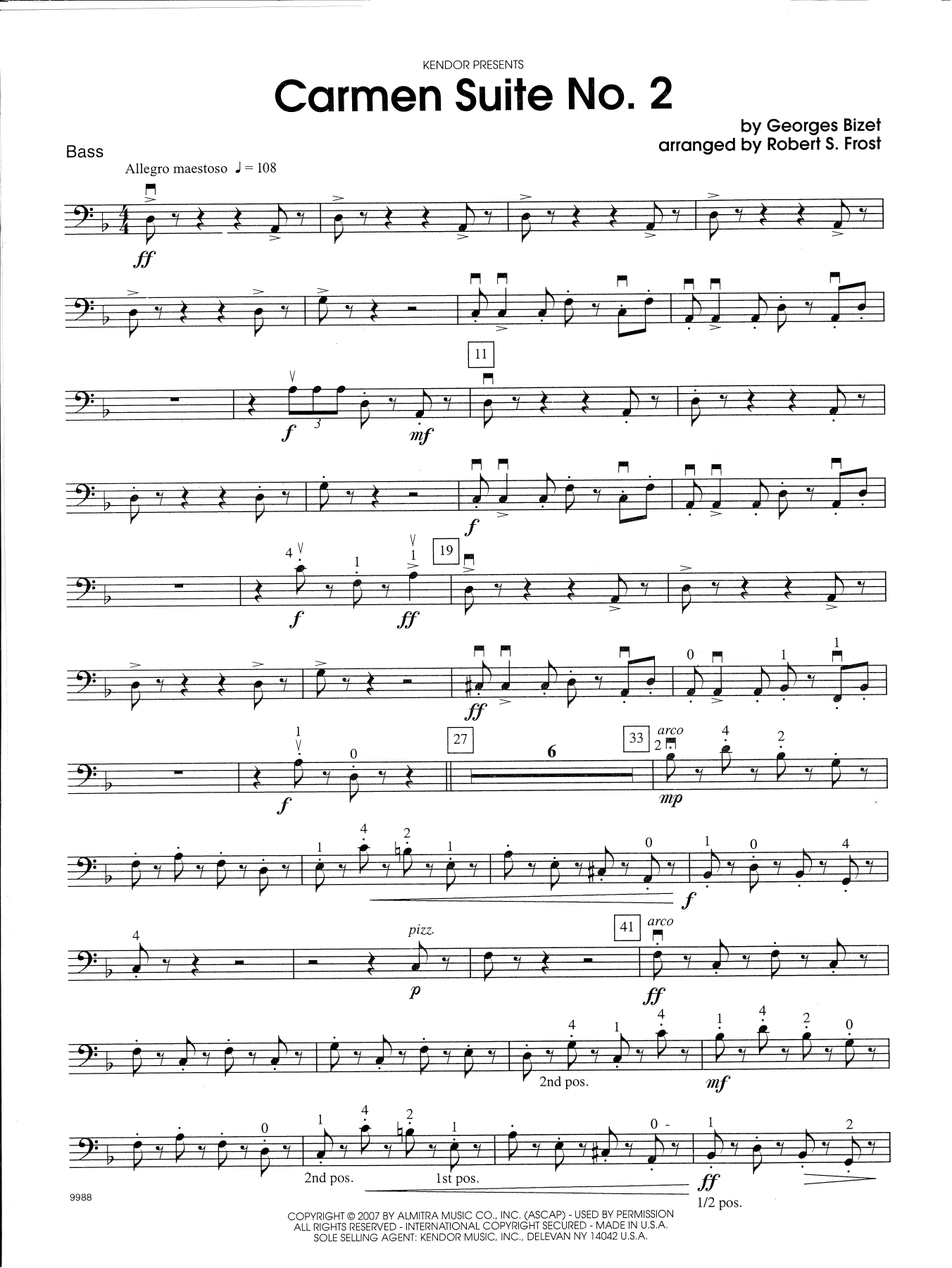 Georges Bizet Carmen Suite No. 2 (Chanson Du Toreador, La Garde Montante) - Bass sheet music preview music notes and score for Orchestra including 2 page(s)