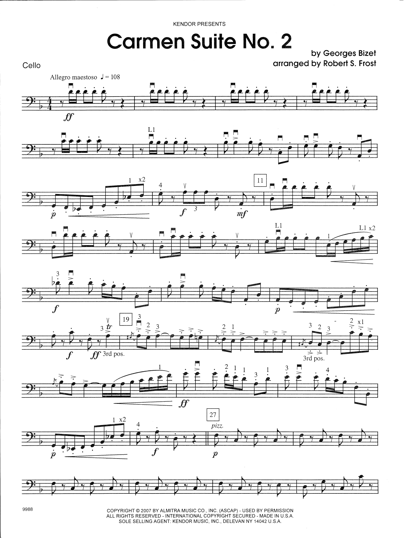 Learn to play Georges Bizet Carmen Suite No. 2 (Chanson Du Toreador, La Garde Montante) - Cello sheet music for Orchestra in minutes. Georges Bizet Carmen Suite No. 2 (Chanson Du Toreador, La Garde Montante) - Cello sheet music preview music notes and score for Orchestra including 3 page(s)
