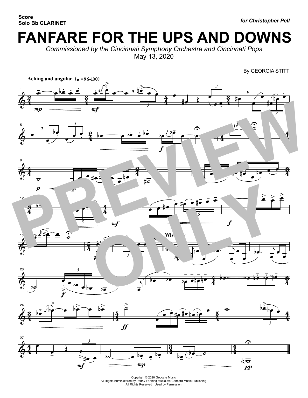 Georgia Stitt Fanfare For The Ups And Downs sheet music, chords, lyrics - Printable PDF for Clarinet Solo