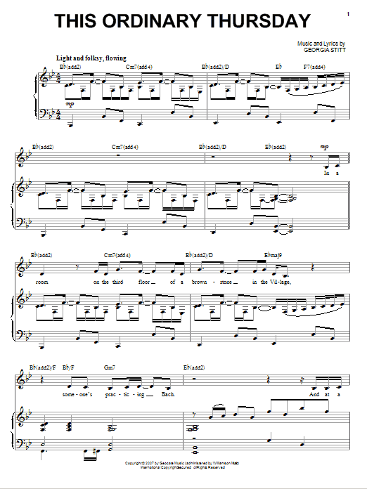 Georgia Stitt This Ordinary Thursday sheet music, chords, lyrics - Printable PDF for Piano, Vocal & Guitar (Right-Hand Melody)