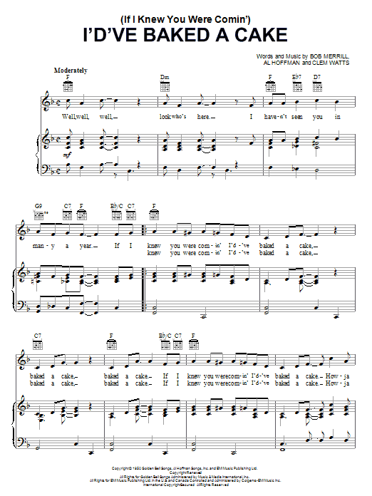 Learn to play Georgia Gibbs (If I Knew You Were Comin') I'd've Baked A Cake sheet music for Piano, Vocal & Guitar (Right-Hand Melody) in minutes. Georgia Gibbs (If I Knew You Were Comin') I'd've Baked A Cake sheet music notes and chords