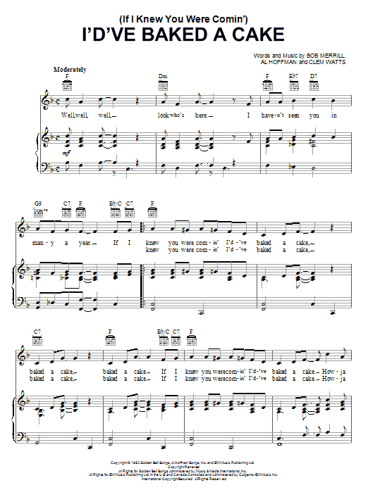 Georgia Gibbs (If I Knew You Were Comin') I'd've Baked A Cake sheet music preview music notes and score for Piano, Vocal & Guitar (Right-Hand Melody) including 3 page(s)