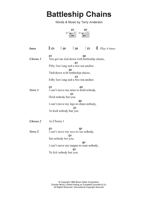 Georgia Satellites Battleship Chains sheet music, chords, lyrics - Printable PDF for Lyrics & Chords