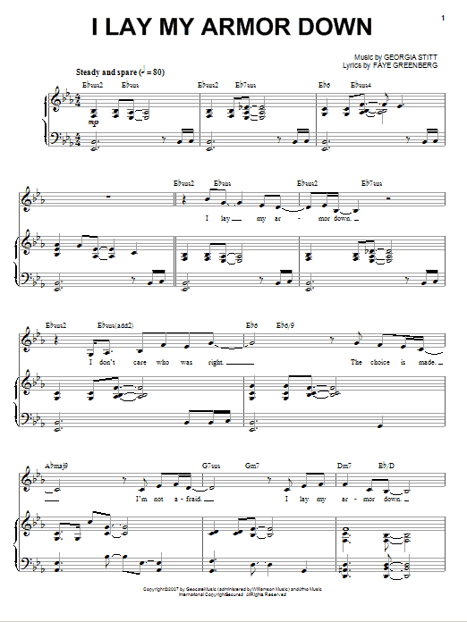 Georgia Stitt I Lay My Armor Down sheet music preview music notes and score for Piano, Vocal & Guitar (Right-Hand Melody) including 5 page(s)