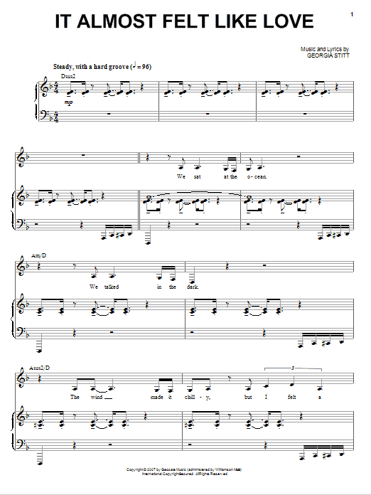 Learn to play Georgia Stitt It Almost Felt Like Love sheet music for Piano, Vocal & Guitar (Right-Hand Melody) in minutes. Georgia Stitt It Almost Felt Like Love sheet music preview music notes and score for Piano, Vocal & Guitar (Right-Hand Melody) including 7 page(s)