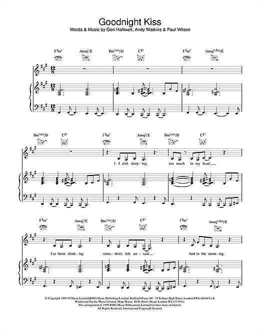 Learn to play Geri Halliwell Goodnight Kiss sheet music for Piano, Vocal & Guitar in minutes. Geri Halliwell Goodnight Kiss sheet music notes and chords