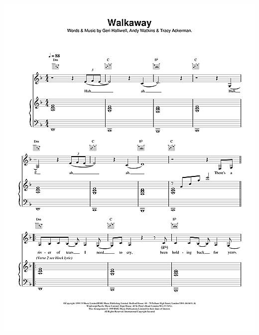 Learn to play Geri Halliwell Walkaway sheet music for Piano, Vocal & Guitar (Right-Hand Melody) in minutes. Geri Halliwell Walkaway sheet music notes and chords