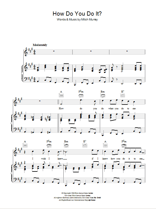 Gerry And The Pacemakers How Do You Do It? sheet music, chords, lyrics - Printable PDF for Piano, Vocal & Guitar (Right-Hand Melody)